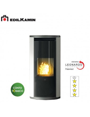 EDILKAMIN EVIA KW 8,2 STUFA A PELLET ACCIAIO/BIANCO,FOCOLARE GHISA, SISTEMA LEONARDO A+