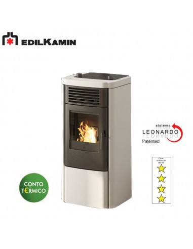 EDILKAMIN KLIK KW 8,3 STUFA A PELLET ACCIAIO/BIANCO OPACO ,FOCOLARE GHISA, SISTEMA LEONARDO A+