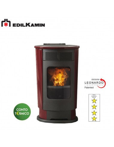 EDILKAMIN LOGO KW 9,1 STUFA A PELLET ACCIAIO/BORDEAUX FOCOLARE ACCIAIO, SISTEMA LEONARDO A+