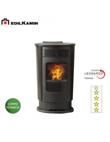 EDILKAMIN LOGO KW 9,1 STUFA A PELLET ACCIAIO/BORDEAUX FOCOLARE ACCIAIO, SISTEMA LEONARDO A+