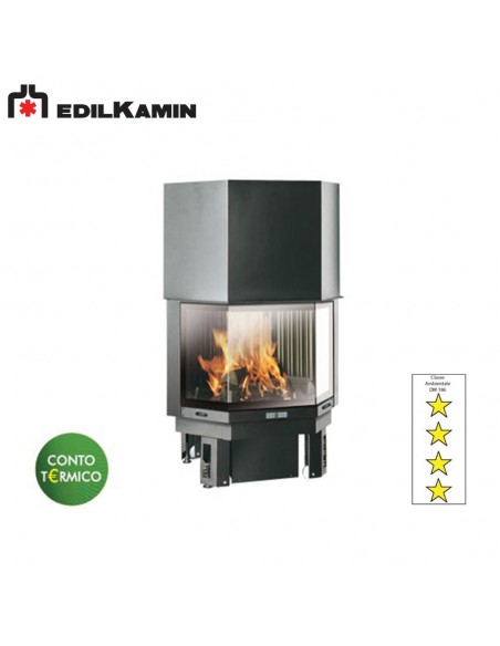 Edilkamin Status Up2 Camino a Legna Ventilazione forzata, Focolare in Ghisa, Kw 15.2 Portellone a scomparsa