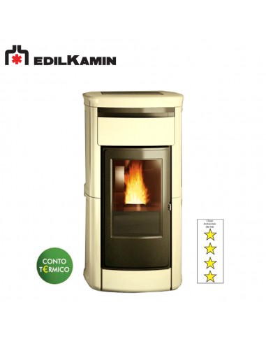 EDILKAMIN KIRA H EKLEANER KW 22,5  IDROSTUFA A PELLET  CERAMICA BORDEAUX, FOCOLARE ACCIAIO, SISTEMA LEONARDO KIT RW CON A.C.S.