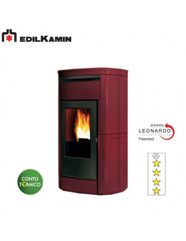EDILKAMIN KIRA H EKLEANER KW 22,5  IDROSTUFA A PELLET  CERAMICA BORDEAUX, FOCOLARE ACCIAIO, SISTEMA LEONARDO KIT RW CON A.C.S.  
