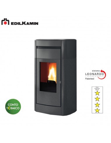 EDILKAMIN VYDA H EKLEANER KW 18,7 IDROSTUFA A PELLET ACCIAIO/CON PARTE SUPERIORE CERAMICA BIANCO OPACO, FOCOLARE ACCIAIO, SISTEM