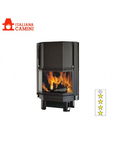 Italiana Camini  Ic Tekno 3 Camino a Legna Kw 15.2, Focolare in Ghisa, Ventilazione Forzata, Prismatico