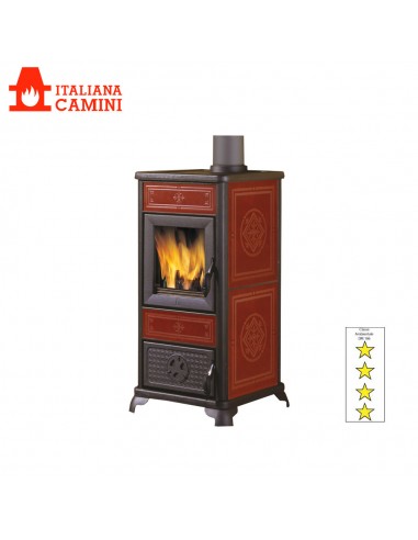 ITALIANA CAMINI DAFNE BASE KW 7,2  STUFA A LEGNA FIANCHI E INSERTI IN CERAMICA BORDEAUX