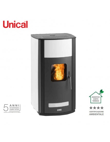 Unical T.it AQ 34 Termostufe  a pellet ad aria in acciaio Kw 34 bianca