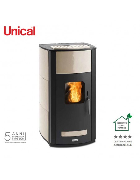 Unical T.it AQ 34 Termostufe  a pellet ad aria in acciaio mailoca Kw 34avorio