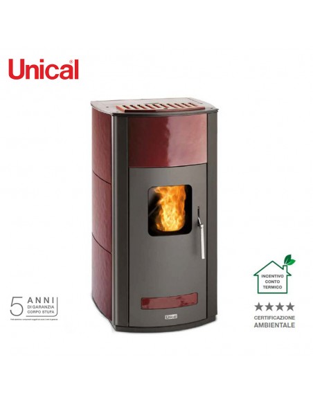 Unical T.it AQ 34 Termostufe  a pellet ad aria in acciaio mailoca Kw 34 bordeaux