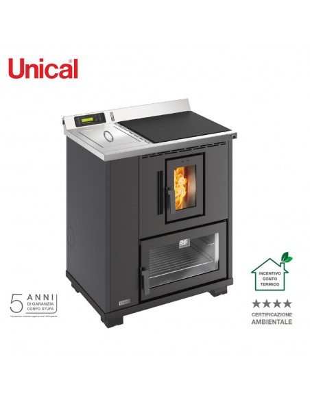 Unical T.it k termocucina a pellett ad aria canalizzabile piano cottura in ghisa  forno in acciaio nera