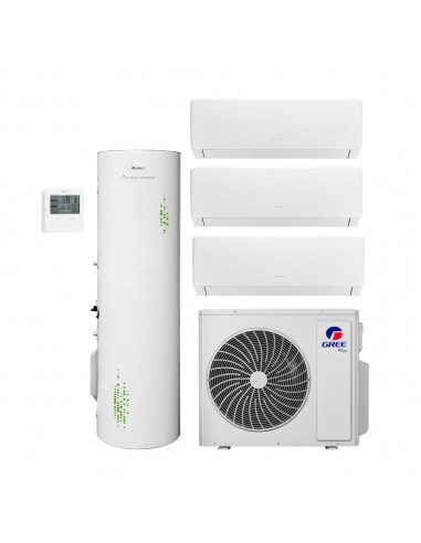 Gree Climatizzatore Trial Split Pular 9+9+12 + Serbatoio da 200 lt per produzione di ACS Wi-Fi