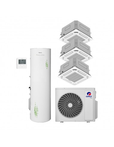 Gree Climatizzatore Trial Cassette a 8 vie 9000+9000+9000 + Serbatoio da 200 lt per produzione di ACS Wi-Fi