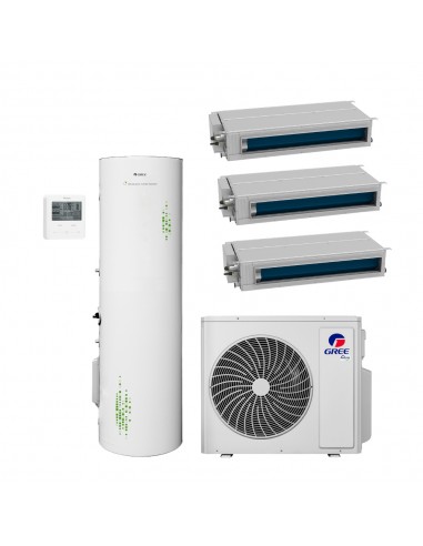 Gree Climatizzatore Trial Canalizzabili 9000+9000+9000 + Serbatoio da 200 lt per produzione di ACS Wi-Fi
