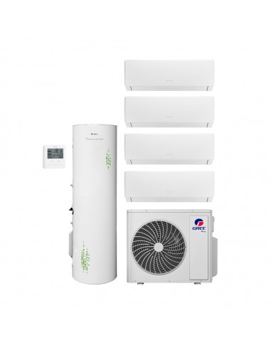 Gree Climatizzatore Quadri Split Pular GWHD42 inverter 9+9+12+12 + Serbatoio da 200 lt per produzione di ACS Wi-Fi