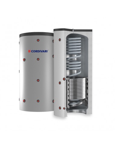 Cordivari Eco Combi 2 Domus Lt 200 Termoaccumulatore per Acqua Di Riscaldamento con N.1 Scambiatore Inox 316 Per A.C.S.