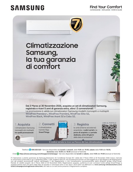 Climatizzatore Samsung CEBU S2 R32 Wifi Dual Split Inverter AJ050TXJ2KG/EU + 7000 + 12000 BTU  Classe A+++/A++ Gas R32