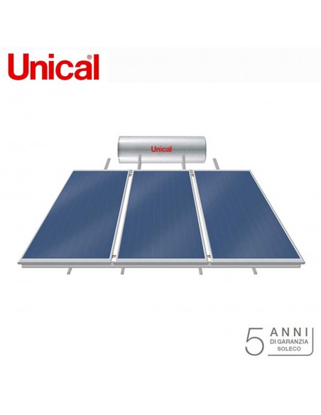 Unical Trisun 300 Kit a Circolazione Naturale Collettore Solare N.3 2.4 Mq Bollitore 300 LT Kit Telaio Per Superfici Piane